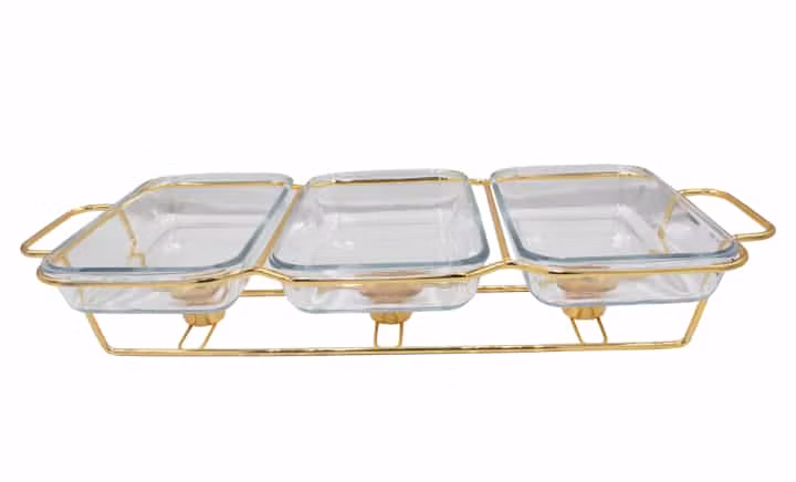 Gold Lid Glass Chafing Dish 1.5L X 3