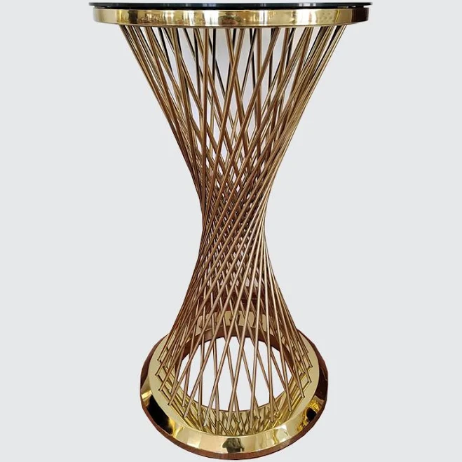 Stylish Golden Bar Table with Black Tempered Glass Top